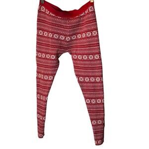 Yet Again Red Fair Isle Knit Leggings Women’s Large Holiday Nordic Print